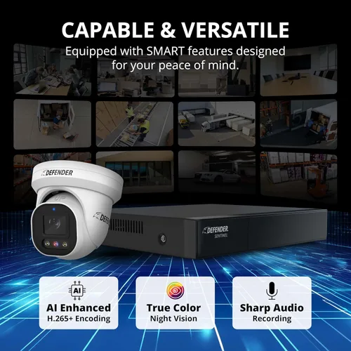 Vista 3 de Defender Sistema de cámara de seguridad Sentinel Pro Turret 8CH NVR PoE, 4 cámaras de torreta de metal, gran angular de 109°, clasificación IP66