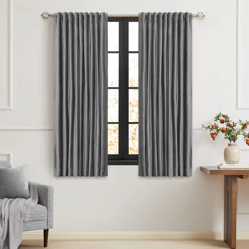 Vista 44 de PRIMROSE Cortinas de terciopelo champán de 63 pulgadas de largo para sala de estar, juego de 2 paneles opacos, bolsillo para barra, pestaña trasera