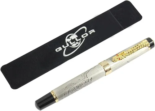 Vista 5 de Gullor Bolígrafo Roller Jinhao Descendientes del Dragón Plata con Dragón Dorado
