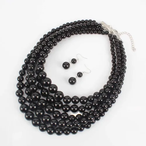 Vista 3 de KOSMOS-LI Collar de perlas de fantasía, con varias capas o líneas de perlas. Conjuntos de joyas de fantasía.