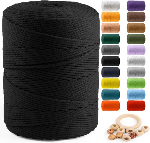 Vista 71 de ZUEXT Cordón de algodón para macramé de 4 mm x 500 m, ZUEXT Cordones trenzados naturales hechos a mano en verde manzana de 4 hebras, cuerda de lana