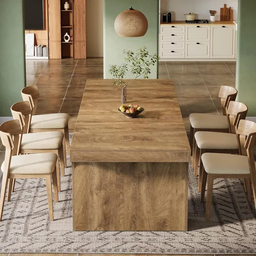Vista 5 de Tribesigns Mesa de comedor grande de 71 pulgadas para 6-8, mesa de cocina de madera de granja con diseño arqueado, mueble rectangular de comedor