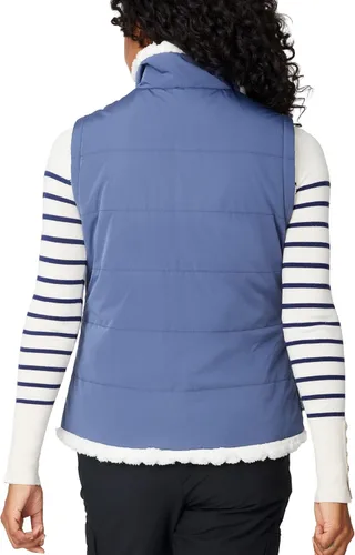 Vista 2 de Free Country Chaleco reversible acolchado de forro polar sherpa ligero con bolsillos con cremallera, chaleco de invierno para damas, aventura