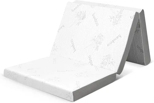 Vista 9 de KOMFOTT Colchón plegable de 4 pulgadas con bolsa de almacenamiento, colchón de espuma viscoelástica con funda de bambú, portátil para caravanas