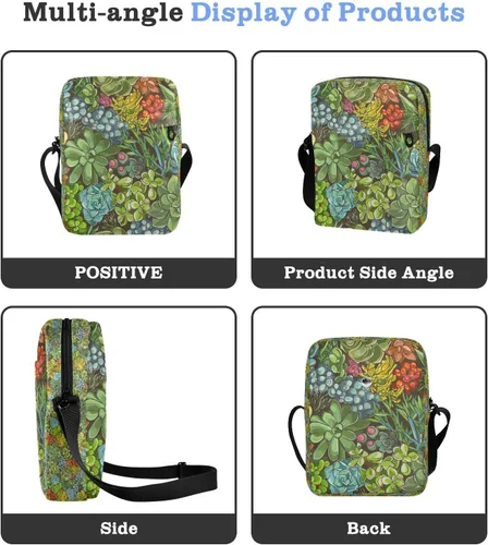 Vista 4 de Sinestour Bolsa de mensajero para plantas suculentas para mujeres y hombres, bolsa de hombro cruzada para teléfono celular, mini bolsa de mensajero
