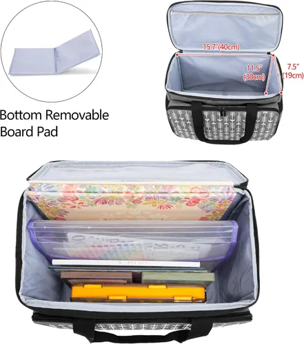 Vista 2 de Yarwo Bolsa de manualidades rodante con ruedas 2.0, bolsa de mano para álbum de recortes para mujer, con carrito desmontable y tablero inferior