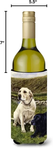 Vista 2 de Caroline's Treasures FRF0018LITERK Botella de vino de labradores amarillos y negros Hugger Botella Enfriador Manga Hugger Lavable a máquina Aislador