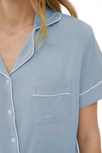Vista 3 de Joyaria Conjunto de pijama de viscosa hecha de bambú para mujer, con botones y botones de manga corta