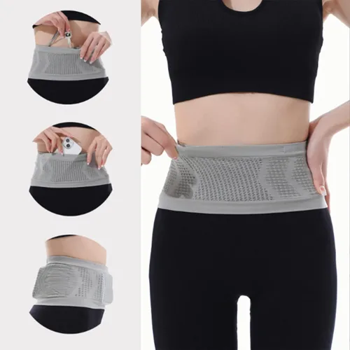 Vista 3 de Riñonera multifuncional tejida transpirable oculta para la cintura, para correr, ajustable de alta capacidad, adecuada para mujeres y hombres Negro