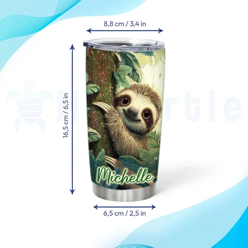 Vista 6 de Hyturtle Regalos personalizados para los amantes de los perezosos, vaso de acero inoxidable con nombre personalizado de 20 onzas con tapa, idea