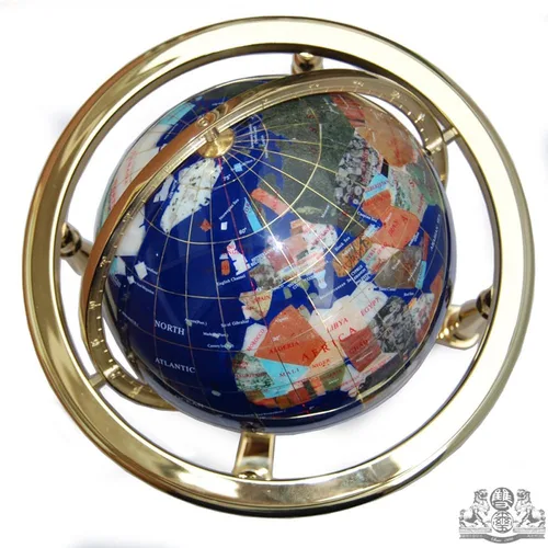 Vista 2 de Globo del mundo de lapislázuli azul de 13 x 9 pulgadas con trípode dorado, 220 GB - azul-dorado