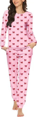 Vista 45 de Ekouaer - Conjunto de pijama de manga larga para mujer, ropa de dormir suave con cuello redondo y bolsillos, conjuntos de ropa de descanso Negro