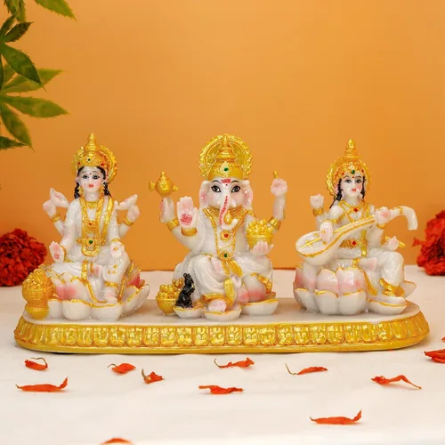 Vista 2 de Estatua india de Ganesha Lakshmi Saraswati – 3.9 pulgadas de alto Dios hindú Ganpati Laxmi para decoración de tablero de automóvil, India Murti