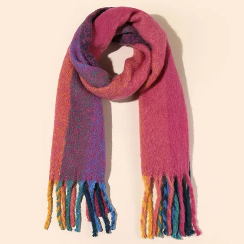 Vista 3 de Bufanda cálida para mujer, colorida y suave, cómoda, elegante chal de pashmina para clima frío, bufanda larga de moda, borla de coleta