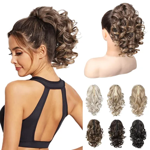 Vista 39 de REECHO Extensión de cola de caballo de 12 pulgadas, pinza de cola de caballo rizada y ondulada clásica para mujeres - Negro