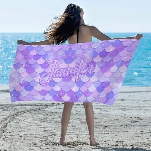Vista 13 de Artsadd Toalla de playa personalizada con nombre, toallas de playa personalizadas con puntos azules y flores, toallas de playa con nombre