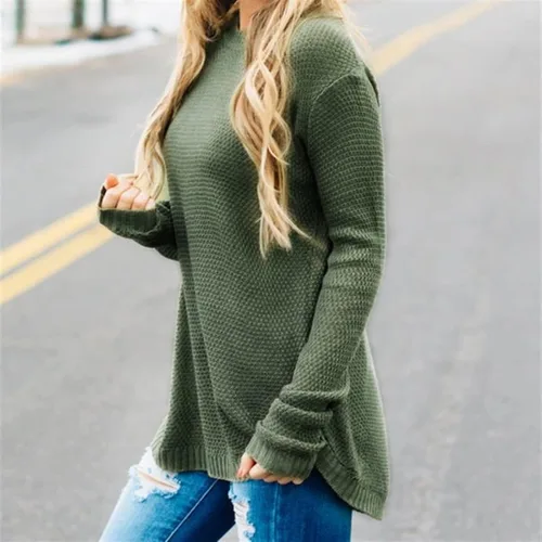 Vista 2 de LEANI Suéter de manga larga con cuello redondo para mujer, holgado, casual, suave, de punto
