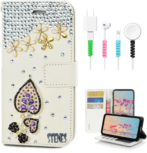 Vista 5 de Bling - Funda tipo cartera compatible con Samsung Galaxy S23 Ultra, elegante - Funda de cuero con diseño de lazo hecho a mano en 3D con protector
