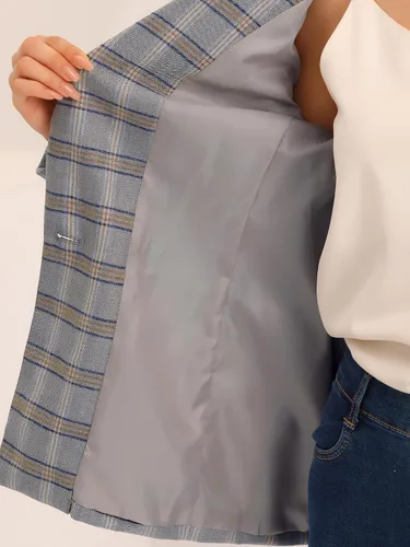Vista 5 de Allegra K Chaqueta tipo blazer a cuadros con solapa con muescas y un botón para mujer