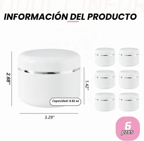 Vista 2 de 6 unids 8 oz 8.5 fl oz tarros cosméticos de plástico blanco con tapas