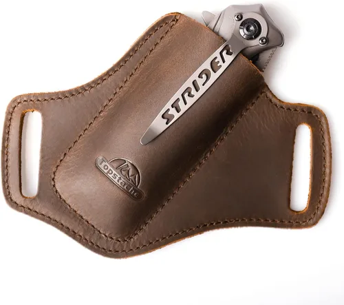 Vista 7 de Topstache Cinturón de cuero hecho a mano EDC con bolsillo para hombre, funda plegable para cuchillo plegable de 5 pulgadas, con parte superior