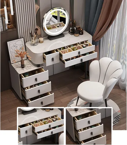 Vista 4 de Escritorio de tocador con espejo iluminado, mesa de tocador de maquillaje con luces, 3 modos de iluminación de color, brillo ajustable, mesa