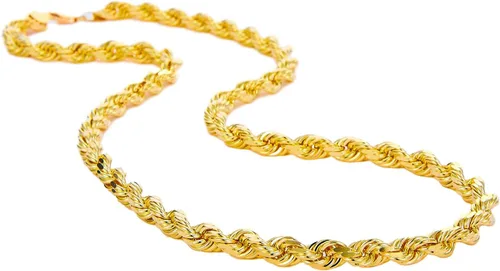 Vista 8 de Collar de cadena de cuerda de corte de diamante de 14 quilates con corte de diamante macizo de 0.157 in, 0.118 in, 0.098 in, 0.079 in, 0.059 in