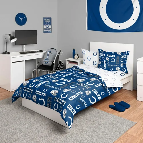 Vista 26 de FOCO Juego de ropa de cama unisex para adultos con logotipo del equipo de la NFL, sábanas y fundas de almohada, juego de ropa de cama de 5 piezas