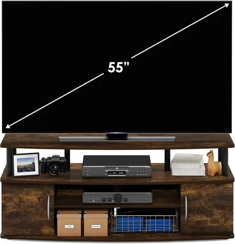 Vista 3 de Furinno - Soporte para centro de entretenimiento, para televisor de hasta 55 pulgadas, pino ámbar/negro