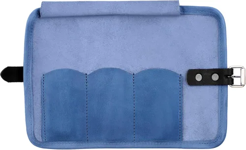 Vista 4 de Karasto - Organizador de viaje para reloj de piel capacidad para hasta 3 relojes hecho a mano para hombre y mujer color azul