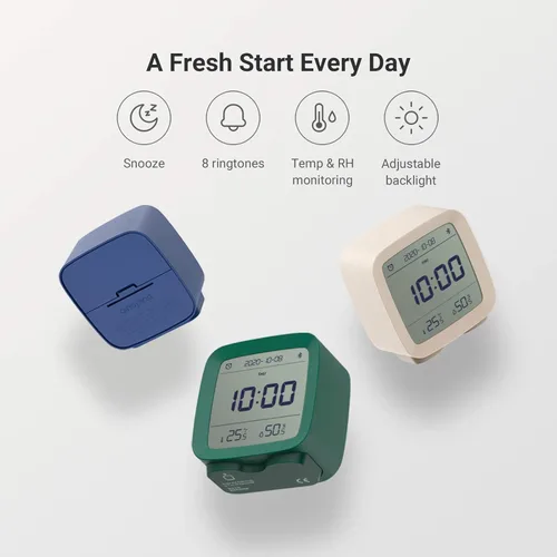 Vista 2 de qingping Reloj despertador digital Bluetooth inteligente con múltiples alarmas, funciona con pilas, pequeño reloj despertador con pantalla