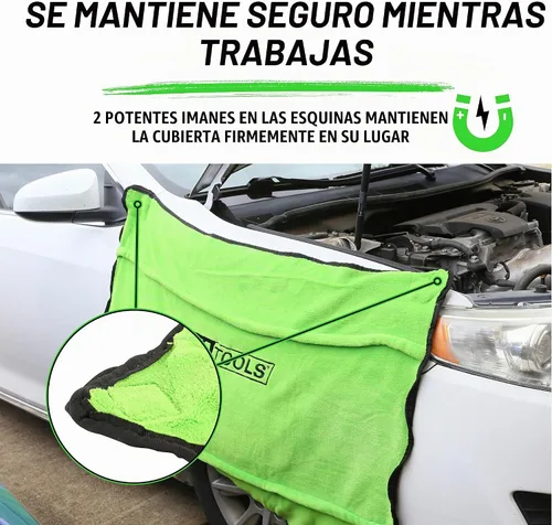 Vista 3 de OEMTOOLS 24899 Funda de guardabarros de forro polar suave, alfombrilla de trabajo verde, protector de guardabarros automotriz, cubierta acolchada