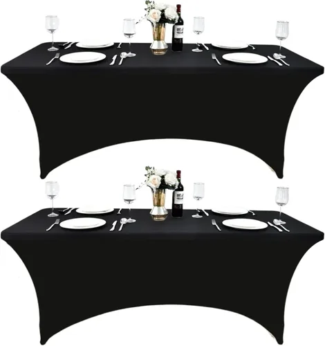 Vista 55 de Paquete de 2 Cubiertas de Mesa de Spandex de 4 pies para Mesas Plegables Rectangulares - Manteles Elásticos Ajustados Resistentes a las Arrugas