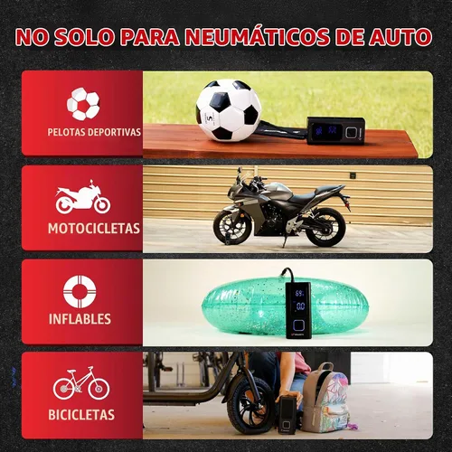 Vista 5 de BULLSEYE - Compresor de aire portátil para neumáticos, bolas, bicicleta con válvula Persta, apagado automático, se infla en 2 minutos, recargable