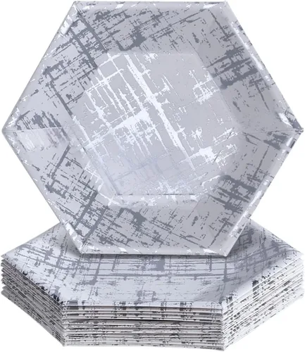 Vista 7 de Elegante vajilla desechable - Colección Ártico, platos llanos hexagonales, oro rosa