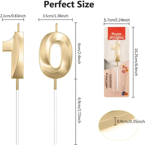 Vista 2 de Velas de 10º cumpleaños de oro champán - Velas de 10 números para decoración de pasteles