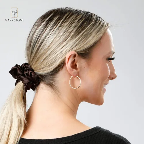 Vista 3 de MAX + STONE - Aretes de aro de oro macizo de 14 quilates para mujer, aretes de aro de oro amarillo o blanco de 14 quilates con parte superior