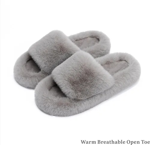 Vista 6 de Pantuflas de espuma viscoelástica para mujer, pantuflas de dormitorio para mujer, mullidas, cómodas, con forro de piel sintética, suela