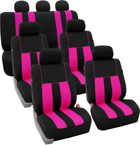 Vista 38 de FH Group Juego completo de fundas de asiento de coche de tres filas a rayas, compatible con bolsas de aire y listas para dividir, ajuste universal