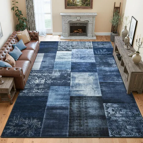 Vista 16 de Tepook Alfombras de área de 5 x 7 pies para sala de estar, alfombra geométrica grande moderna para dormitorio, alfombra de retazos lavable