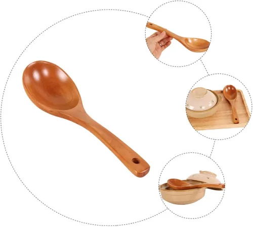 Vista 9 de Yardwe Cuchara asiática de gachas de avena cuchara de madera para servir arroz mango cómodo para uso prolongado