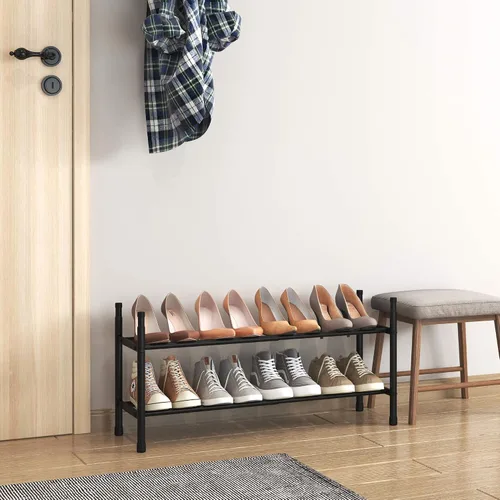 Vista 6 de TZAMLI Zapatero de metal expandible de 2 niveles para armario, organizador de zapatos apilable, almacenamiento de zapatos de metal ajustable, Negro