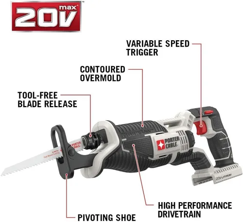 Vista 4 de PORTER-CABLE Paquete de herramientas de sierra de calar de 20 V MAX* (PCC650B) y sierra recíproca (PCC670B)
