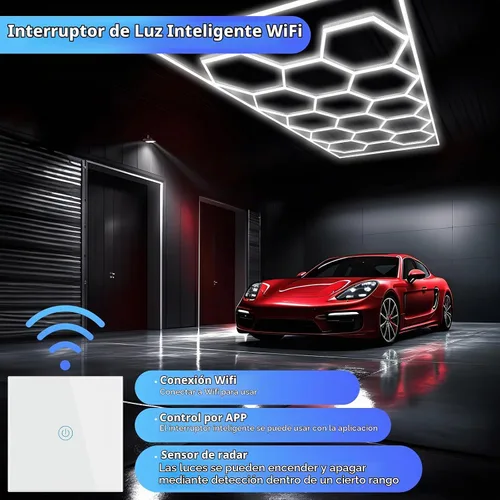 Vista 3 de ALLYES - Luces hexagonales de garaje, luces de techo súper brillantes, con interruptor inteligente, 3000 K/4500 K/6500 K, luz de techo para taller