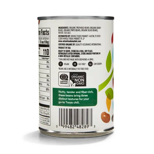 Vista 4 de 365 by Whole Foods Market, Frijoles orgánicos estables para estantes, trío de frijoles (una mezcla de riñón orgánico, pinto y frijoles negros), 15