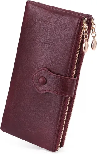 Vista 10 de GOIACII Cartera de mujer con cierre de beso, cartera larga con cremallera, con tarjetero compacto vintage para damas, A01 verde , medio, Classic