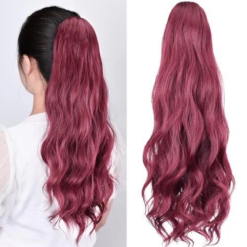 Vista 5 de Extensiones de cola de caballo, extensiones de cabello de cola de caballo con clip de garra marrón oscuro para mujer, pieza de cabello rizado