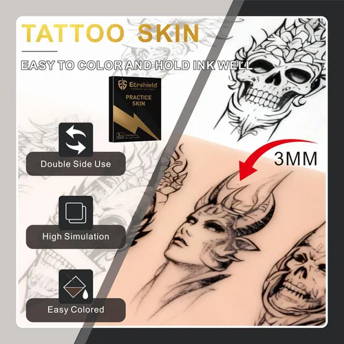 Vista 2 de 5pcs 0.118 in Grueso Tatuaje Práctica De La Piel De Silicona Para Tatuaje Color piel