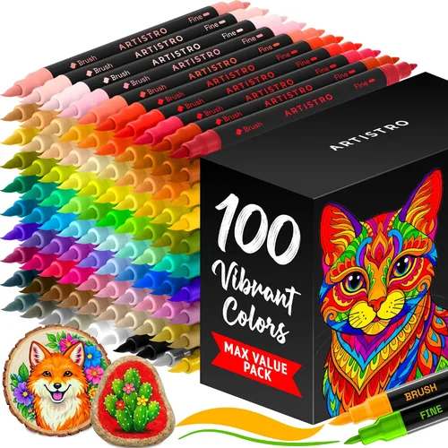 Vista 10 de Bolígrafos de pintura acrílica para pintura de roca, piedra, cerámica, vidrio, madera, metal, tela, guijarros de lona. Juego de 15 marcadores
