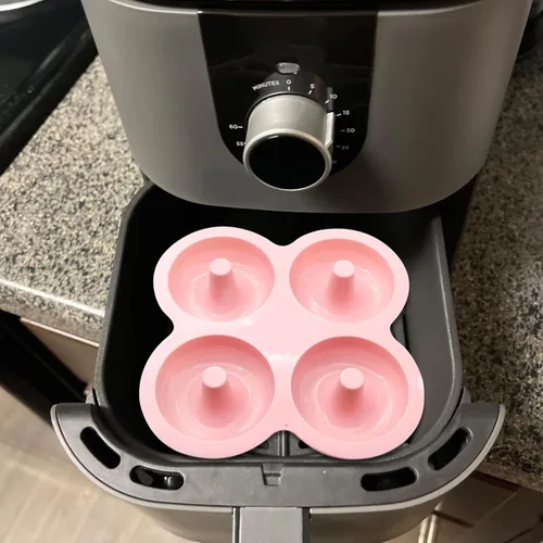Vista 6 de 2 moldes de donas para freidora de aire, molde de dona, moldes de dona reutilizables, molde de dona de silicona, bandeja de bagel antiadherente